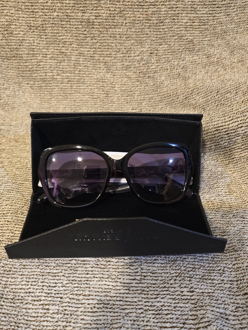 Oversized Women's Black Sunglasses with Purple Lenses